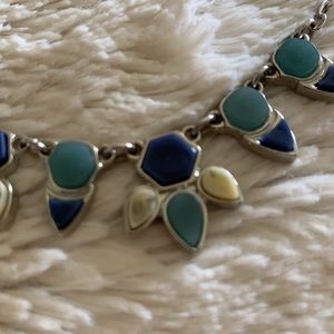 Blue, greenish & cream/grey baubles set in silver